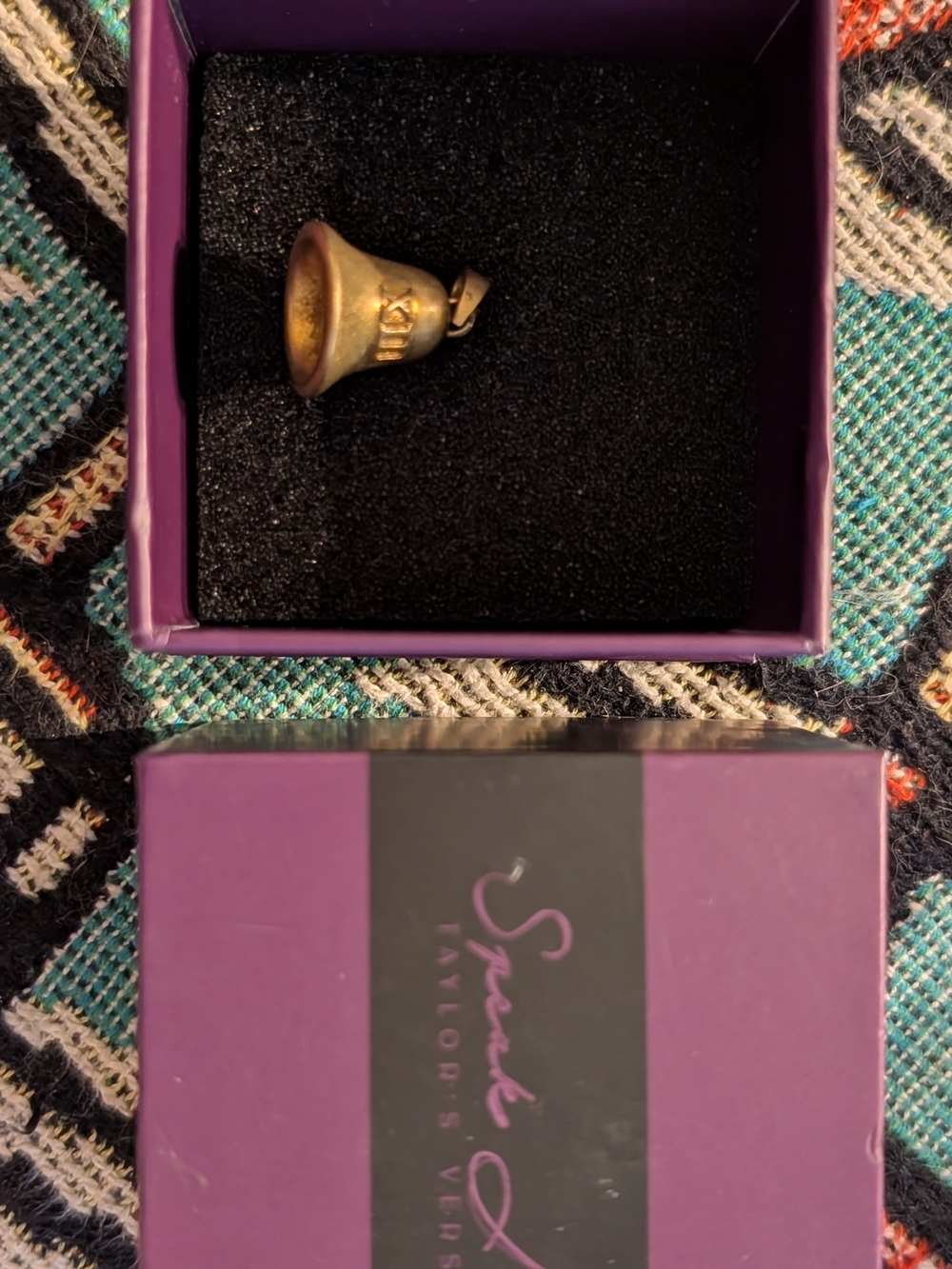 Taylor Swift Gold Bell Charm Pendant in Purple Box